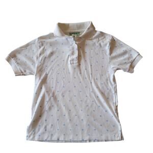 Vintage White Polo Shirt Blue Heart Print Short Sleeve 90s Preppy Crabgrass
